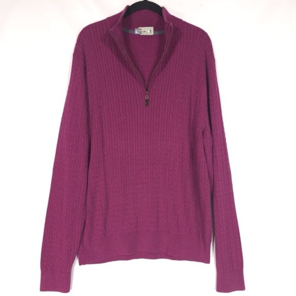 David Donahue SILK CASHMERE Blend Pullover Sweater Men 1/4 Zip Cable Knit LARGE - Picture 2 of 11